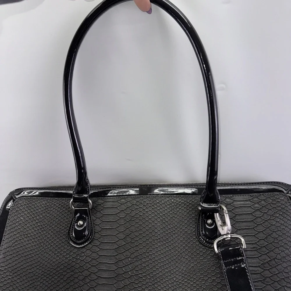 MY BEST FRIEND IS A BAG Black Patent Faux Snakeskin 17